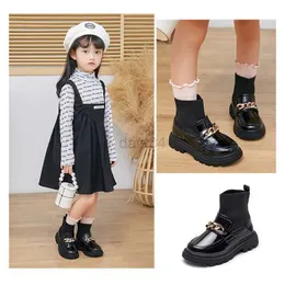 Stiefel 2022 Herbst Winter Mode Kinder Patent Leder Stiefel Metall Ketten Nähte Prinzessin Stiefel Neue Kinder Socken Stiefel 1-15 jahre L0824