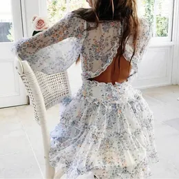 Podstawowe sukienki swobodne boho inspirowane harlow kwiatowy nadruk Ruffle sukienka kobiet bez pleców vneck sukienka mini letnia sukienka dla damskiej sukienki 230823