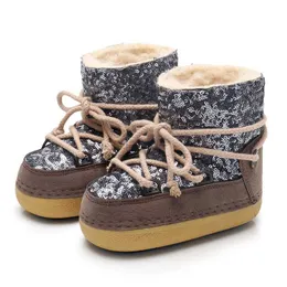Boots Winter Kids Snow Boots Girls Boots Sequin Leather Fashion Waterproof Child shoes Baby Parent-child Ski Shoes Woollen Rubber Boot L0824