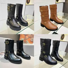 Women Boots BULKY LACE UP Boots Leather Cowboy Loafers Winter Lace-up Buckle Platform Boots Desert Knight Boots Size 35-41 With Box