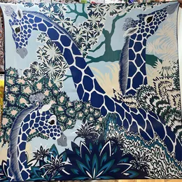 Scarves POBING Silk Cashmere Scarf Women Hand Rolled Shawls Giraffe Print Square Wraps Bandana Big Hijabs Female Foulard 135CM 230823