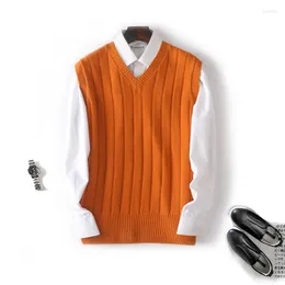 Men's Vests T-shirt 2023 Spring And Summer V-neck Knitted Vest Casual Loose Sleeveless Pure Wool Pullover Waistcoat