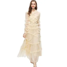 Kvinnors banor klänningar o nacke långa ärmar ruffles pläd modedesigner maxi vestidos party prom klänning