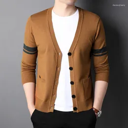 メンズセーターカーディガンvネック高品質の長袖シングル胸肉コンピュータニットビジネスカジュアル男性3xl