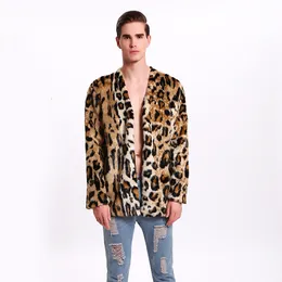 Men's Jackets Mens Autumn Winter Keep Warm Faux Fur Leopard Mink Vneck Long Sleeve Short Jacket Regular Casual Leather trench Coat 230824
