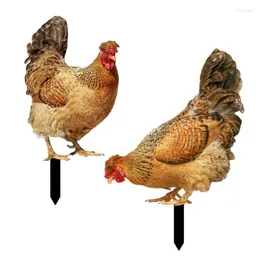 Trädgårdsdekorationer kycklingdekor utomhus akryl höna gård insatser realistiska fjäderfä statyer markplugg djurskulptur tupp prydnad för