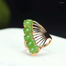 Cluster Rings Selling Natural Hand-carved Jade Silve Inlaid Adjustable Jasper Phoenix Tail Ring Fashion Jewelry Men Women Luck Gifts