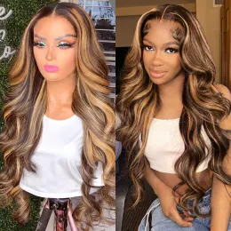 30 Inch Colored 4/27 Highlight Body Wave 13x6 Lace Front Human Hair Wigs Honey Blonde13x4 Water Wave Lace Frontal Wigs for Women