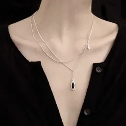 INS Star Same Double Layer Inlaid Black Agate White Shell Collar Chain Small Fashion Commuter Must Wear Necklace