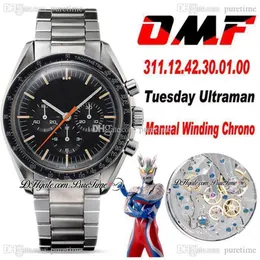 OMF Moonwatch Manual Winding Chronograph Mens 시계 빠른 화요일 화요일 2 Ultraman Black Dial Stainless Steel Bracelet 311 12 42 30 01 2842