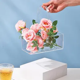 Wazony przenośne akrylowe pudełko kwiatowe z uchwytem anty-crack zachowany długotrwały wieczny przypadek