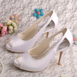 Dress Shoes Wedopus High Heeled Platform Heels For Women Peep Toe David Bridal White Satin