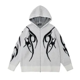 Cardigan Pullover Mantel Streetwear Hip Hop Strickmuster Doppelzipper Kapuzepullover 2023 Harajuku Mode Loose Pullover Mäntel