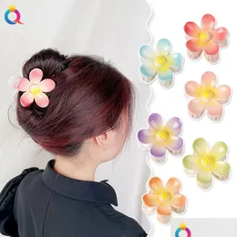 Hårtillbehör Korea Fashion Big Flower Shape Ribbon Claw Acrylic Clip for Women Girls Crab Hairpins Bath Barrette Headwear Hairdr Dhu1a