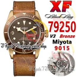 XF 79250 BRONZE 9015 Automatyczna męska zegarek 43 mm brązowy wybór brązowy stalowa stalowa obudowa Luminous Markery Antique skórzane pasek 2023 V3 Super wersja Eternity Watches