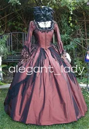 Maroon Vintage Victorian Masquerade Evening Dresses Lace Tassel Stain Long Sleeve Bustle Gothic Corset Prom Gown Outfit