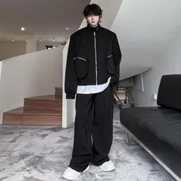 Herrspårssuits Syuhgfa Cardigan tröja Casual Two Piece Korean Style Tide Sports Set 2023 Autumn Stand Neck Hoodies Baggy Pants