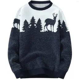 Suéteres masculinos Pullovers Sweater de inverno de outono com veado Mantenha o pulôver quente Homens impressos jumpers moda masculino Natal
