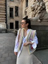 Women's Vests Women Patchwork With Fur Print Jacket Coat Autumn Sleeveless Thicken Female Cardigan Vest 2023 Loose Commuter Street Waistcoat