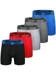 Underpants 5Pcs Mens Boxer Briefs Cotton Underwear No Ride Up Regular Stretch Elastic Wide Band 230823