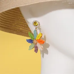 Dangle Earrings Creative Color Flower Fashion Rice Beads Artificial Rhinestones Daisy Pendant Women's