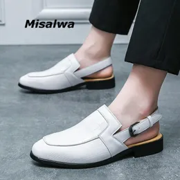 Klänningskor Misalwa Summer Men Office Loafers White Stora Sandaler Men Europeiska patentläder Personliga spänneklänningsskor för män 230824