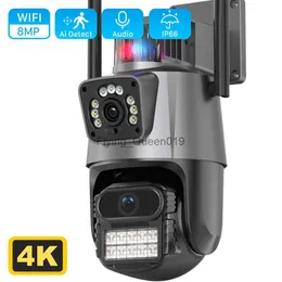 8MP 4K IP -kamera utomhus WiFi PTZ Dual Lens Dual Screen Auto Tracking Waterproof Security Video Surveillance Police Light Alarm HKD230812