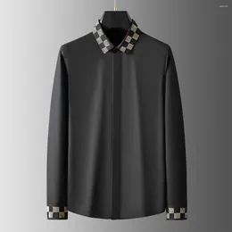 Men's Dress Shirts Trendy Collar Cuff Panels Panel Embroidery Long-sleeved Shirt Casual Fashion High-end Black And White