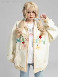 Adagirl Borboleta Emendado Bordado Hoodies Mulheres Casual Kawaii Cutecore Moletom Com Capuz Coreano Solto Zip Up Roupas Y2k Top L230824