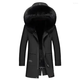 Men's Trench Coats Winter Black Men Overcoat Rex Liner Faction Overcome Jackets Male Long Casual Big Fur Collar Coat