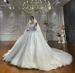 Real Picture Classic Court Wedding Dress Nya applikationer Princess Sleeve Brudklänningar Royal Train Robe Vestido de Noiva Size Anpassad D-H232784