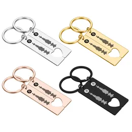 Keychains Lanyards 2 Personalized Spotify Code Keychain Engraved Song Keychain Music Keyring Scannable Spotify Birthday Jewelry Gift for Friend 230823