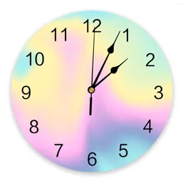 Wall Clocks Pink Purple Yellow Teal Green Gradient Large Clock Dinning Restaurant Cafe Decor Round Silent Home Decoration