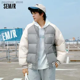 Semir Down Jacket MenESHize College Style Baseball Collar Jacket 2022冬の新しいスポーツラグラントップコートQ230823