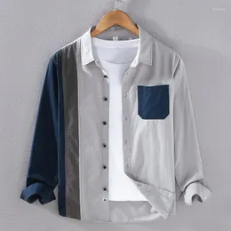 Camisas casuais masculinas 2304 Design estilo Japão de retalhos de retalhos de algodão longa manga longa jovens lapela causal tendência solta verão blusa masculina tops