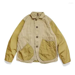 Men's Jackets 2023 Autumn Japanese Fashion Casual Linen Colored Polo Neck Loose Long Sleeve Thin Coat