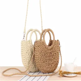 Kinder Gras Weben Handtasche Kinder Stroh handgemachte Warenkorb Sommer Mädchen Ostern Woven Rattan Handtaschen Runde Griff Taschen A7216o