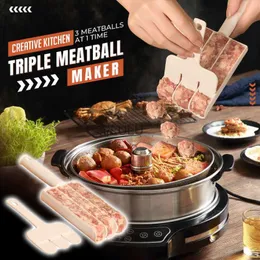 Creative Kitchen Triple Meatball Maker Användbar köttbollstillverkare Maskin Fish Ball Set Diy Home Cooking Tool Kitchen Accessories HKD230810