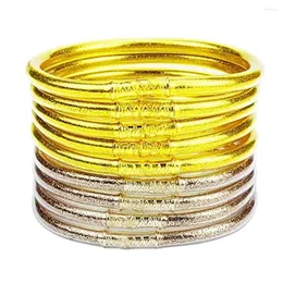 Designer Bangle Jewelrys 9Pcs/set Glitter Jonc Buddhist Bracelet All Weather Buddha Girls Jelly Bracelets Set Soft For Women