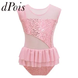 Body Mechanics Clothing Kids Girls Sequins Gymnastics Leotards Sleeveless Ballet Dance Leotards Bodysuit Ballerina Children Figure Ice Skating Jumpsuit 230825