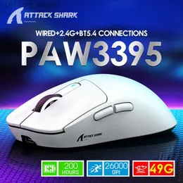 2.4GワイヤレスマウスPAW 3395充電式タイプ-Cトライモードゲーミングマウス49G PCゲーマーギフト用軽量ワイヤレスBluetoothマウスQ230825