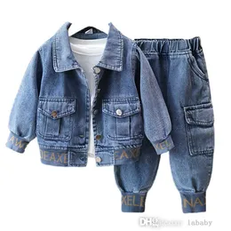 Crianças meninos roupas de treino primavera denim jaqueta casaco conjuntos de roupas infantis calças outerwear casual terno do bebê conjunto de duas peças roupas 2-9y