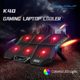 CoolCold 게임 RGB 노트북 쿨러 12-17 인치 LED 화면 노트북 냉각 패드 노트북 스탠드 6 팬 및 2 개의 USB 포트 HKD230825