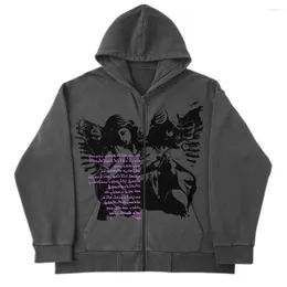 Kvinnors hoodies combhasaki y2k gotiska zip-up tröja grunge långärmad punk harajuku brev tryck unisex huvtröjor rockar