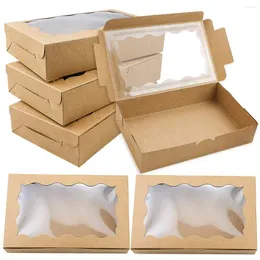 Presentförpackning 30 st Brown Paper Pastry Cake Box White Cardboard Wedding With Window Party Dessert Contanier