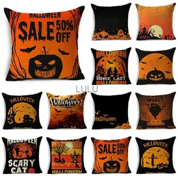 Fashion Classic Orange Halloween Moon Night Bat Ghost Linen Throw Pudowcase Decorative Cushion Cover för SOFA Living Room Party HKD230825 HKD230825