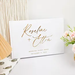 Outros suprimentos para festas de eventos Personalizado WhiteBlack Wedding GuestBook Simples Elegante Recepção Assinatura Livro Paisagem Folha Chrome Lembrança 230824