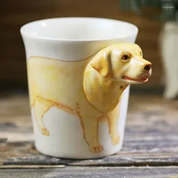 Tazze Tazza per animali dipinta a mano da 200 ml Tazza in ceramica Labrador stereo 3D Tazza per caffè in cartone animato Materiale ecologico