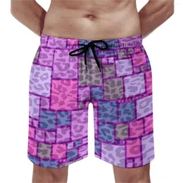 Shorts masculinos retro quadrado ginásio verão leopardo impressão correndo prancha de surf calças curtas homens secagem rápida engraçado impresso plus size praia troncos