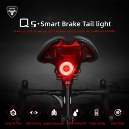 自転車ライト自転車スマートオートブレーキセンシングライトIPX6防水鉛充電サイクリングテールライトバイクリアライトアクセサリーQ5 230824